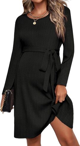 Ekouaer Womens 2023 Maternity Dresses Round Neck Long Sleeve Pregnancy Dresses Ribbed Knit Baby Shower Dress Yellow M in Saudi Arabia