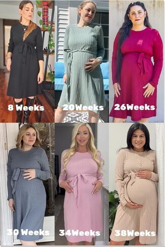 Ekouaer Womens 2023 Maternity Dresses Round Neck Long Sleeve Pregnancy Dresses Ribbed Knit Baby Shower Dress Yellow M in Saudi Arabia