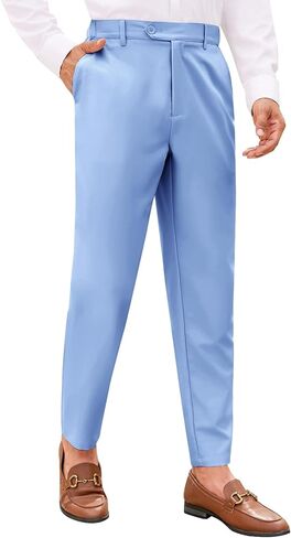 بنطلون تشينو رجالي من PASLTER مقاس نحيف مطوي من الأمام نحيف بخصر مطاطي فستان بدلة عمل بنطلون كلاسيكي in Kuwait