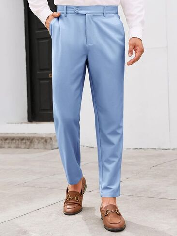 بنطلون تشينو رجالي من PASLTER مقاس نحيف مطوي من الأمام نحيف بخصر مطاطي فستان بدلة عمل بنطلون كلاسيكي in Kuwait