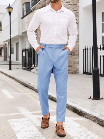 بنطلون تشينو رجالي من PASLTER مقاس نحيف مطوي من الأمام نحيف بخصر مطاطي فستان بدلة عمل بنطلون كلاسيكي in Kuwait