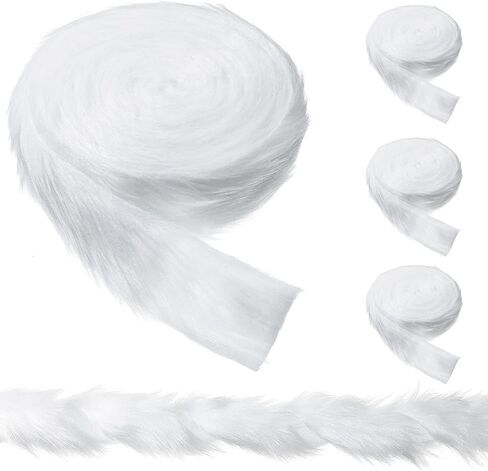 4 Rolls Christmas White Faux Fur Ribbon Trim Artificial Fur Fabric Roll Holiday Craft for Christmas Tree, Holiday Garland Winter Wreath Bows Clothing Party Embellishment (2 Inches x 4 Yards) in Kuwait