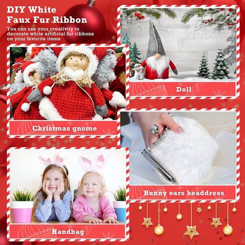 4 Rolls Christmas White Faux Fur Ribbon Trim Artificial Fur Fabric Roll Holiday Craft for Christmas Tree, Holiday Garland Winter Wreath Bows Clothing Party Embellishment (2 Inches x 4 Yards) in Kuwait