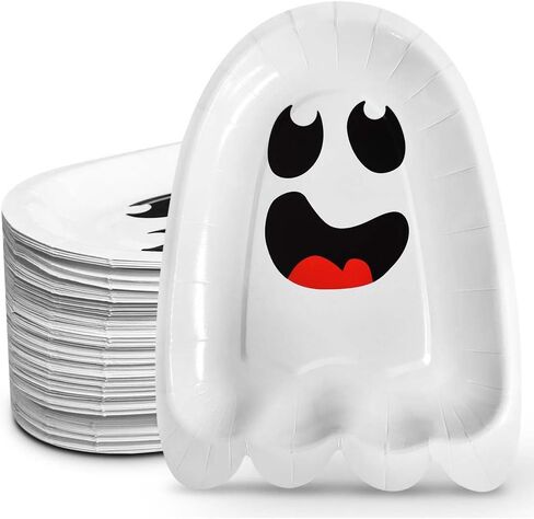 100 قطعة من أطباق ورق الهالوين، أطباق شبح بيضاء لطيفة للاستعمال مرة واحدة، أطباق شبح مزخرفة بالرسوم المتحركة لمستلزمات حفلات عيد الهالوين وأعياد الميلاد in Kuwait