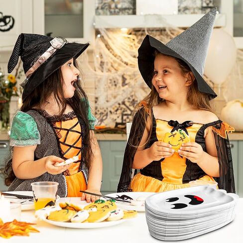 100 قطعة من أطباق ورق الهالوين، أطباق شبح بيضاء لطيفة للاستعمال مرة واحدة، أطباق شبح مزخرفة بالرسوم المتحركة لمستلزمات حفلات عيد الهالوين وأعياد الميلاد in Kuwait