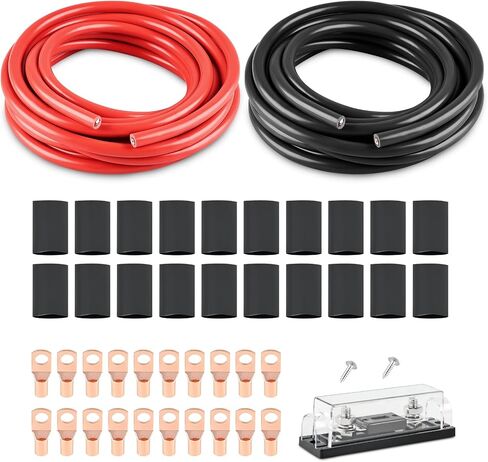 WATERWICH 4 Gauge 4AWG Battery Cable Wire 25FT Welding Cables Set with Lugs Terminals 20 hot melt adhesives Perfect Connection for Ship Boat Small Yacht RV Camper Truck Car Vehicle (1 Black & 1 Red) in Saudi Arabia
