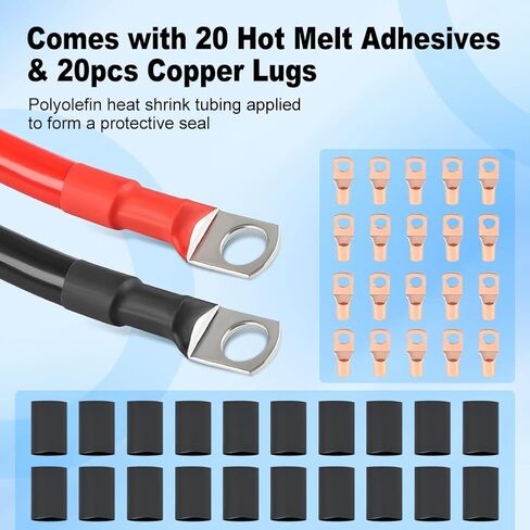 WATERWICH 4 Gauge 4AWG Battery Cable Wire 25FT Welding Cables Set with Lugs Terminals 20 hot melt adhesives Perfect Connection for Ship Boat Small Yacht RV Camper Truck Car Vehicle (1 Black & 1 Red) in Saudi Arabia