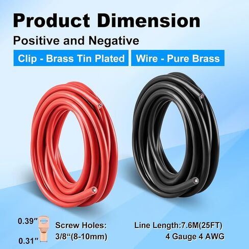 WATERWICH 4 Gauge 4AWG Battery Cable Wire 25FT Welding Cables Set with Lugs Terminals 20 hot melt adhesives Perfect Connection for Ship Boat Small Yacht RV Camper Truck Car Vehicle (1 Black & 1 Red) in Saudi Arabia