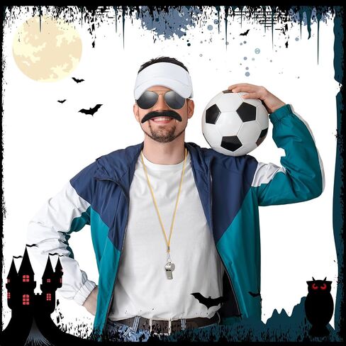 Mepase 4 Pcs Halloween Soccer Coach Costume Accessories Include Visor Hat Fake Mustache Sunglasses Whistle for Adults Halloween Cosplay Party in Saudi Arabia