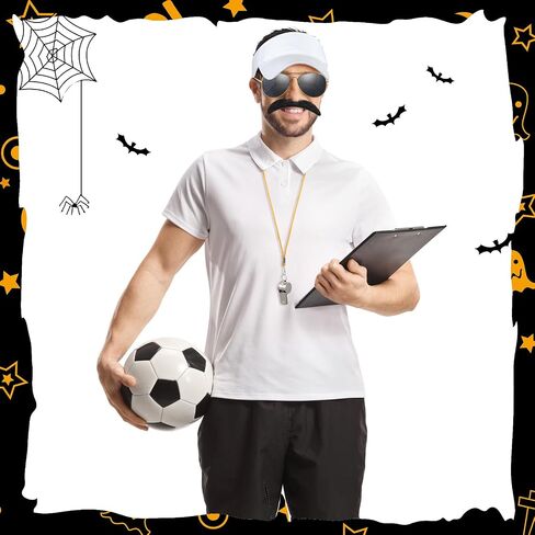 Mepase 4 Pcs Halloween Soccer Coach Costume Accessories Include Visor Hat Fake Mustache Sunglasses Whistle for Adults Halloween Cosplay Party in Saudi Arabia