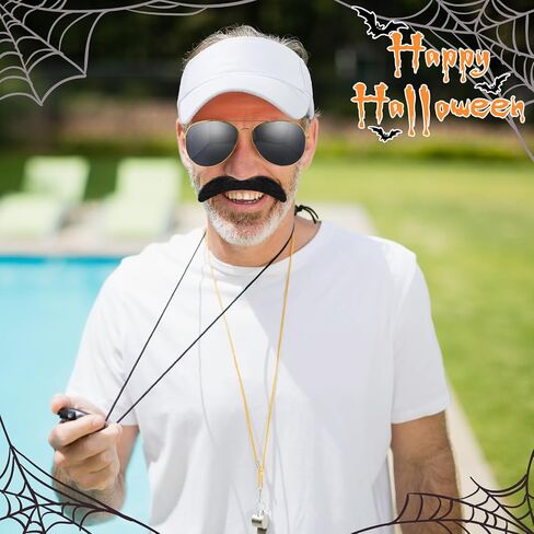 Mepase 4 Pcs Halloween Soccer Coach Costume Accessories Include Visor Hat Fake Mustache Sunglasses Whistle for Adults Halloween Cosplay Party in Saudi Arabia