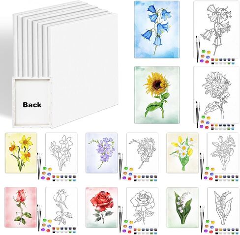 8 Pcs 8 x 10 Inch Pre Drawn Canvas to Paint, Pre Stretched Canvas Kit DIY Coloring, Pre Printed Painting Canvases Outline for Adults Date Night Paint and Sip Party in Saudi Arabia