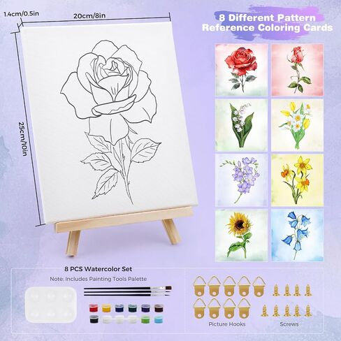 8 Pcs 8 x 10 Inch Pre Drawn Canvas to Paint, Pre Stretched Canvas Kit DIY Coloring, Pre Printed Painting Canvases Outline for Adults Date Night Paint and Sip Party in Saudi Arabia