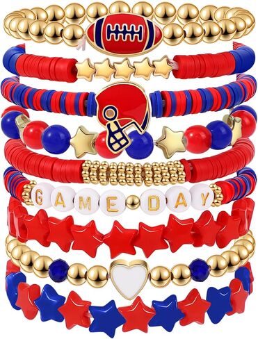 9 Pack Football Game Day Outfits Stuff Bracelets, Football Accessories Heishi Beaded Stretch Bracelets, Football Merchandise Gifts for Football Lover Fans, Christmas Gifts Jewelry Sets in Saudi Arabia