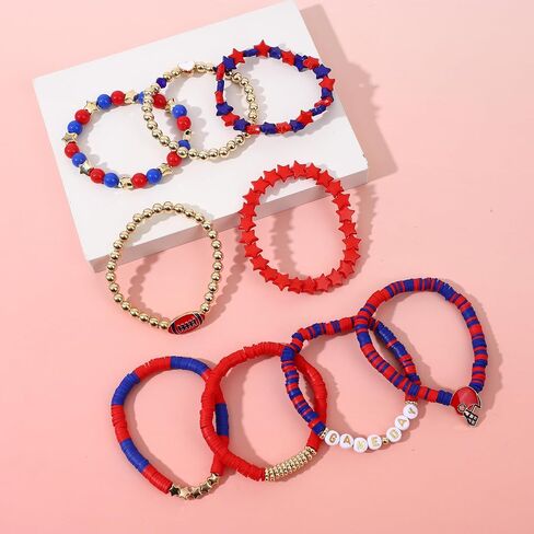 9 Pack Football Game Day Outfits Stuff Bracelets, Football Accessories Heishi Beaded Stretch Bracelets, Football Merchandise Gifts for Football Lover Fans, Christmas Gifts Jewelry Sets in Saudi Arabia