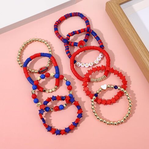 9 Pack Football Game Day Outfits Stuff Bracelets, Football Accessories Heishi Beaded Stretch Bracelets, Football Merchandise Gifts for Football Lover Fans, Christmas Gifts Jewelry Sets in Saudi Arabia