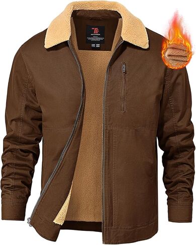 TBMPOY Men's Winter Cotton Jacket Sharpe Fleece Lined Full Zip Warm Cargo Zipper Pockets Lightweight Work Trucker Thermal in Kuwait