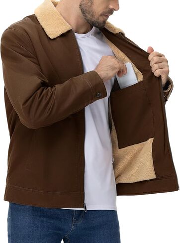 TBMPOY Men's Winter Cotton Jacket Sharpe Fleece Lined Full Zip Warm Cargo Zipper Pockets Lightweight Work Trucker Thermal in Kuwait