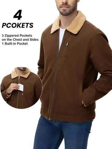 TBMPOY Men's Winter Cotton Jacket Sharpe Fleece Lined Full Zip Warm Cargo Zipper Pockets Lightweight Work Trucker Thermal in Kuwait