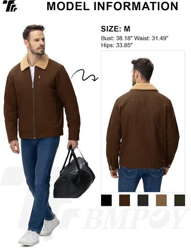 TBMPOY Men's Winter Cotton Jacket Sharpe Fleece Lined Full Zip Warm Cargo Zipper Pockets Lightweight Work Trucker Thermal in Kuwait