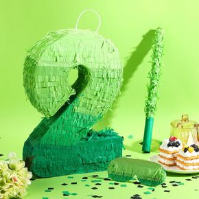 Number Pinata Decorations 16 Inch Gradient Green Number Pinata with Blindfold Stick and Confetti for Birthday Baby Shower Safari Jungle Themed Party Supplies Xmas Centerpiece (Number 4)