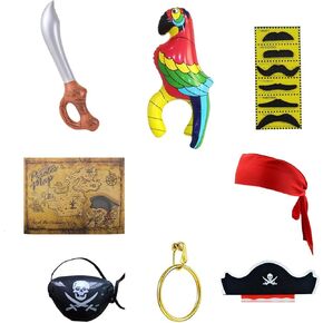 8PCS Pirate Accessories, Pirate Costume Accessories Women Kids Men,Pirate Set for Halloween Pirate Party Costume Masquerade Kid Birthday Bandana Sword Parrot Eyepatch Beard Map Earring Hat