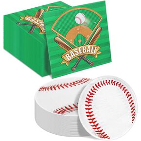 100 Pcs Baseball Party Napkins, Baseball Party Supplies, Baseball Theme Party, Baseball Napkins with Field & Ball Design for Baseball Party, Gameday Celebrations