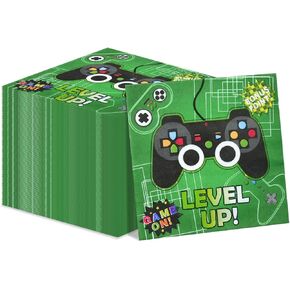 Video Game Party Decorations, 100 Pcs Video Game Napkins Green Gaming Table Napkins Game On Lunch Napkins for Video Game Theme Party, Kids Birthday