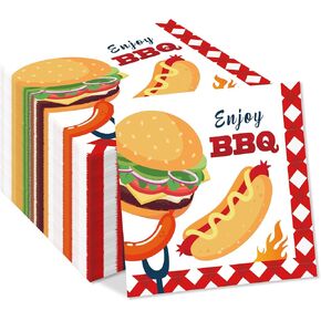 40PCS BBQ Party Paper Napkins BBQ Burger BBQ Series Dinner Paper Napkin Set Disposable for Party Supplies Tableware Decoration