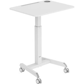 Mount-It! Mobile Laptop Desk Cart | Adjustable Rolling Laptop Stand with 28.5" x 22" Tabletop | Ergonomic Sit-Stand Workstation on Wheels | Portable Laptop Cart for Home Office in White