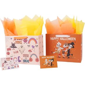 ysmile Halloween Skull Gift Bag with Wrapping Paper for Men Women 12.6" 2 Pack