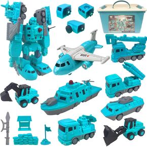 Magnetic Transform Engineering Car Assembled Toys, Construction Vehicles with Storage Box, 7 in 1 Robot Toys Set, Magnetic Blocks for Kids Age 3-8 Year Old Boy Gift, Outdoor Toddler Activities Toys