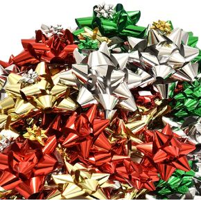 120 Christmas Bows Self Adhesive for Presents Wreaths Wrapping Holiday Gifts Includes Large Medium Small and Mini Sizes in Red Green Silver and Gold 24 of 4", 30 of 3", 30 of 2",and 36 1" Bows