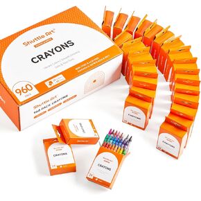 Shuttle Art Crayons Bulk Set - 24 Boxes of 24 Assorted Colors, 576 Count Durable & Non-Toxic Teacher-Quality Crayons, School Supplies bulk in Crayons For Family Class Party Favors