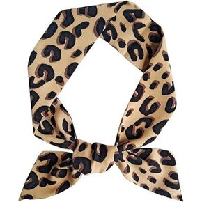 Brown Leopard Neck Tie Chic Skinny Scarf Hairband Stylish Purse Scarf Silk Feeling Scarf for Women, Women's Fashion Scarves and Leopard Wraps