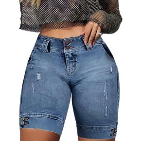 Flamingals Bermuda Shorts for Women High Waist Jean Shorts Ripped Denim Shorts Butt Lifting Skinny Shorts