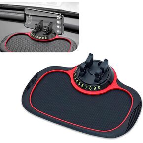 1 PC Car Multi-Function Phone Holder, Rotatable Non-Slip Dashboard Pad, Car Stop Sign Phone Cradle, Suitable for Most Cars (Black & Red)