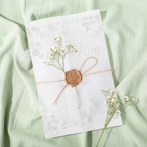 JarThenaAMCS Wedding Invitations Wraps Set Include Pre-Folded Vellum Jackets Natural Dried Pressed Flowers Gold Wax Seal Stickers for Wedding Baby Shower Birthday Invitations