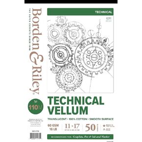 Borden & Riley 11" x 17" #110M Technical Vellum Pad, 100% Cotton, 60 GSM/16 LB, 50 Sheets, 1 Pad Each (110P111750)