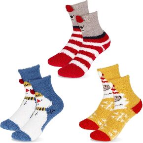 3Pairs Christmas Fluffy Socks Soft Cozy Fluffy Slipper Socks Women Girls, Winter Warm Home Sleeping Socks don't Shed Lint, Mid-Calf Coral Fleece Home Slipper Warm Socks for Women Size 4-9