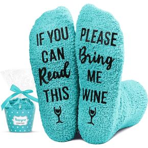 HAPPYPOP Funny Gifts for Wine Lovers - Wine Gifts for Women, Wine Stocking Stuffers Gifts, Fuzzy Wine Socks