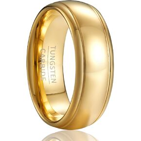 Golden luxury men's and women's tungsten carbide wedding rings with a width of 8mm, suitable for weddings, engagements, anniversaries, and gift giving.