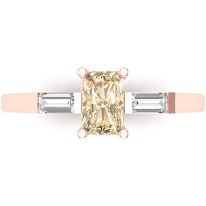 Clara Pucci 0.99ct Emerald Baguette cut 3 stone Solitaire Morganite Designer Wedding Bridal art deco Anniversary Ring 14k Rose Gold