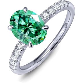 2.0ct Oval Ring Women 7x9MM Green Moissanite Laboratory Diamond Eternal Jewelry 18K White Gold Plated S925 Silver Rings Gift