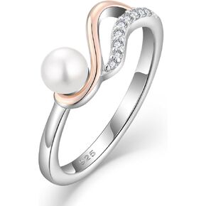 Pearl Ring for Women White Freshwater Pearl 925 Sterling Silver Cubic Zirconia Rings Anniversary Statement Promise Ring Jewelry Size 6-9