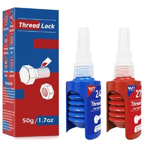 Thread Lock Red&Bule, 243 Medium and 271 High Strength Lock Tight Threadlocker Anti-Rust&Loosening, Lock Tight for Gap Filling and Tighten Bolts Nuts Fasteners 100ml Round Bottle