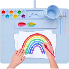 Silicone Painting Mat - 20"X16" Painting Station for Kids with 1 Water Cup Reusable, Non-Slip, and Easy to Clean Perfect for Arts, Crafts, and DIY Projects (Pink) in Kuwait