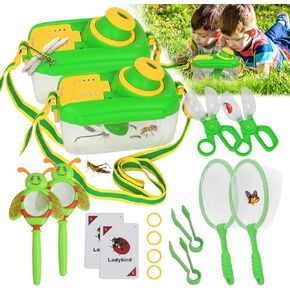 Bug Catcher Kit for Kids - 2 Sets, Bug Catching Kit Includes Butterfly Net, Tweezers, Insect Clamp, Magnifying Glass & Learning Cards, Outdoor Toys for Children Ages 3-8 (Special Edition)