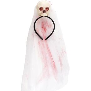 عصابة رأس Needzo Halloween Skull مع حجاب دموي، إكسسوار شعر زي مخيف، مقاس واحد يناسب الجميع