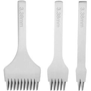 3 Pcs Lacing Stitching Punch Tool, Lacing Stitching Chisel Set for Leather Crafts White Steel 2/5/10 Punch Prong Tool Set Leather Craft Tool Hole Punches (Pitch 3.38mm)